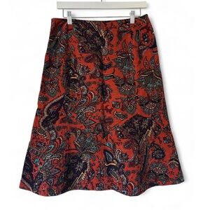 HAROLD’S Vintage Cotton Corduroy Paisley Print‎ A-line Midi Skirt